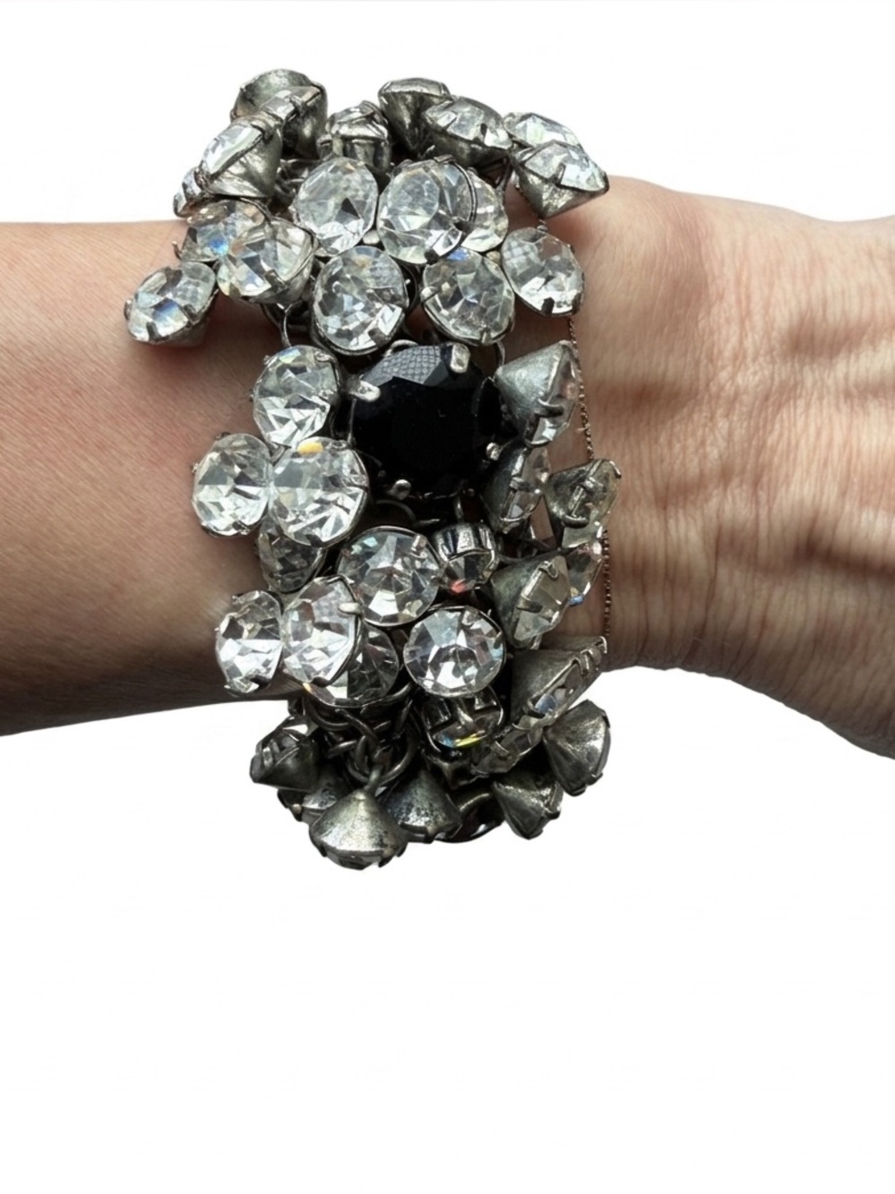 Sparkly Silver & Black Crystal Charm Bracelet